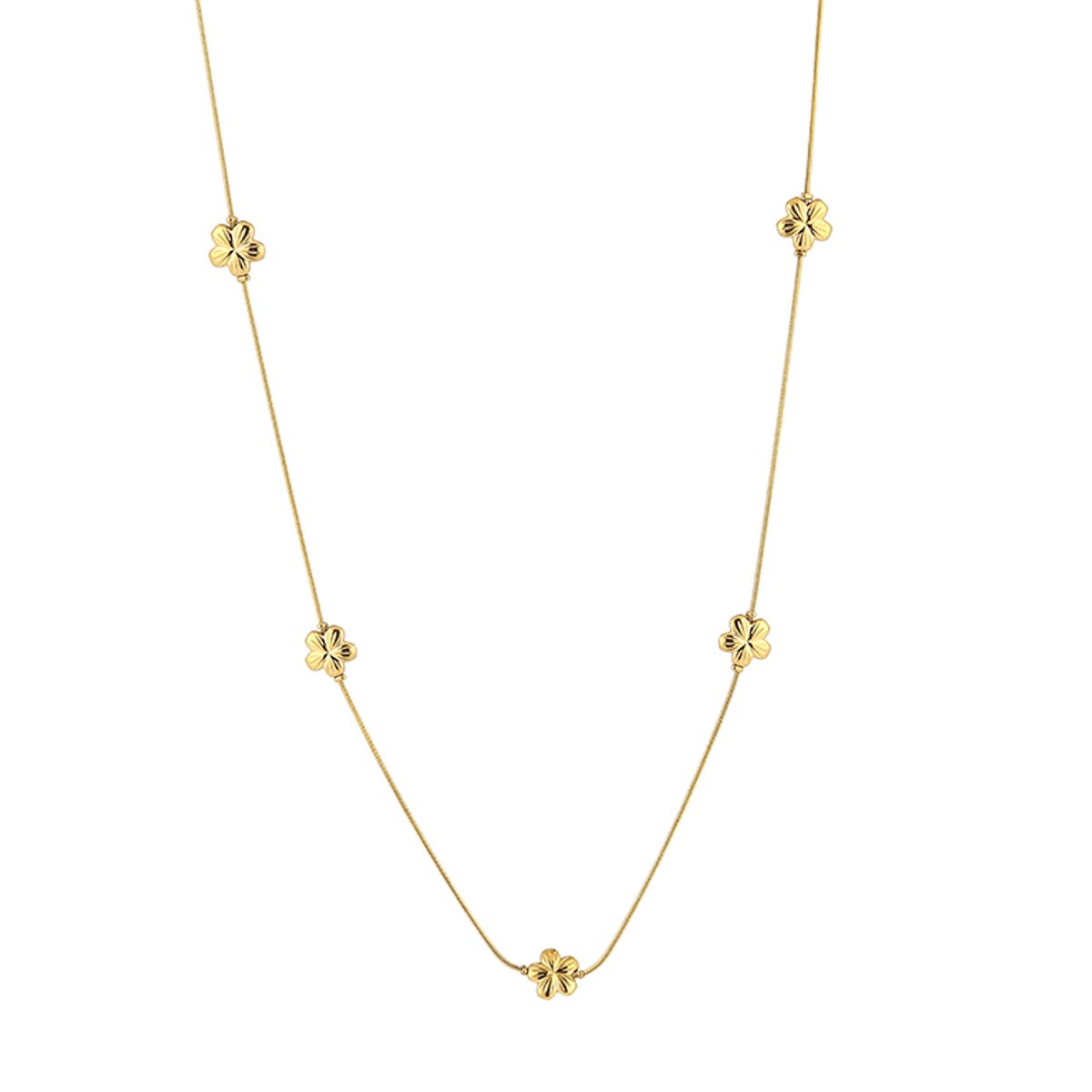 Lange Ketting / Heupketting Dames 90 cm - Roestvrij Staal (RVS) - Met Bloemen Bedels - Lange Schakelketting / Sautoir Ketting - Sieraden Cadeau Vrouw - Goud