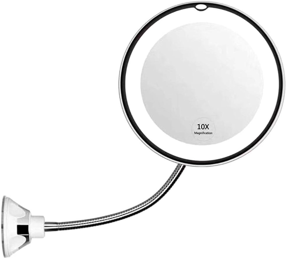 Thijox - Verlichte Make-upspiegel met LED-licht en Zuignap, 360 Graden Draaibaar, Flexibele Zwanenhals, 10x Vergrotende Spiegel voor Reis en Thuisgebr