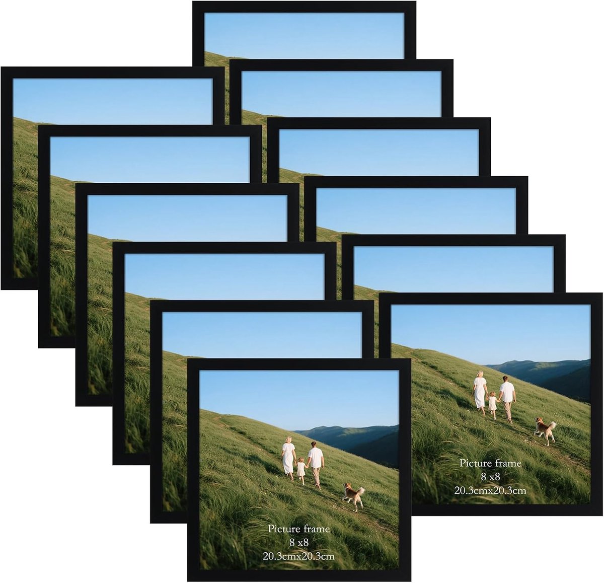SnelShoppen - Set van 12 zwarte fotolijsten 20 x 20 cm - moderne vierkante fotolijsten van pvc voor tafel en muur - flexibel inzetbaar voor thuis en k