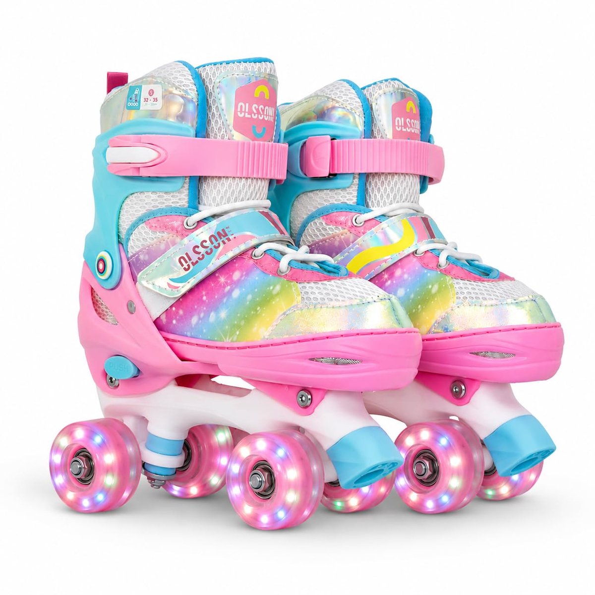 SnelShoppen - OLSSON Blossom Rolschaatsen voor Kinderen, Verstelbare Maat 28-35 met Knoop, ABEC 7 Kogellagers, Robuust Chassis, Verstelbare Klittenban