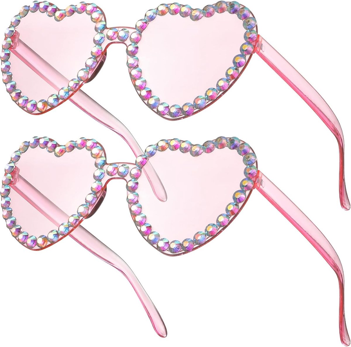 2 Pairs Hartvormige Zonnebrillen voor Feestjes, Huwelijk en Carnaval - Kleurrijke Rimless Zonnebrillen voor Vrouwen, Grappige Accessoires voor een Unieke Look