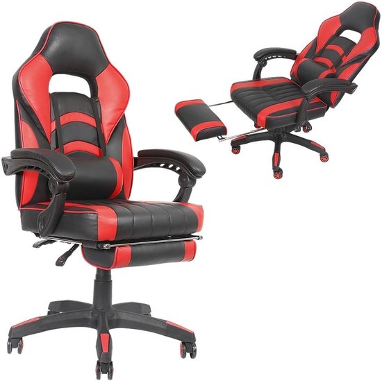 Gamingstoel - Bureaustoel Racer - Comfortabel Zitten - Met Voetensteun - XL - Zwart Rood — afbeelding 5
