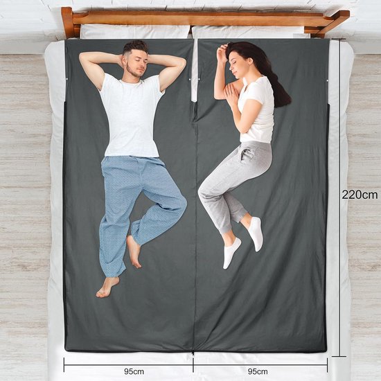 Huttenslaapzak - Lichtgewicht Liner - Kamperen en Reizen - Ademend Katoen - 95x220cm - Grijs — afbeelding 2