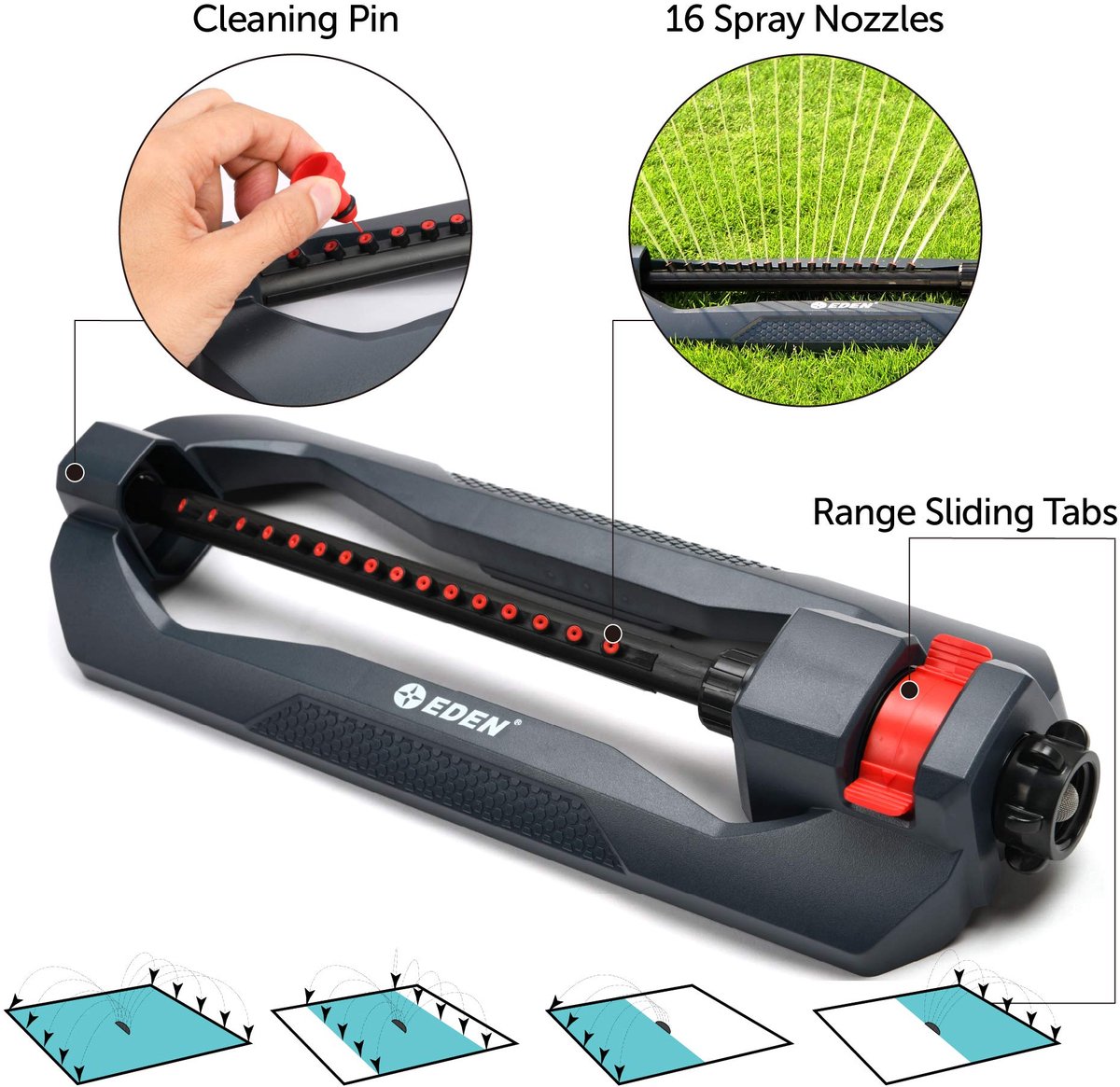 SnelShoppen - Oscillerende Sproeier voor Tuin en Gazon - Tot 3600 m² - Stille Turbo Motor - 16 Verstopvrije Sproeiers - Zware Basis - Perfect voor Tui