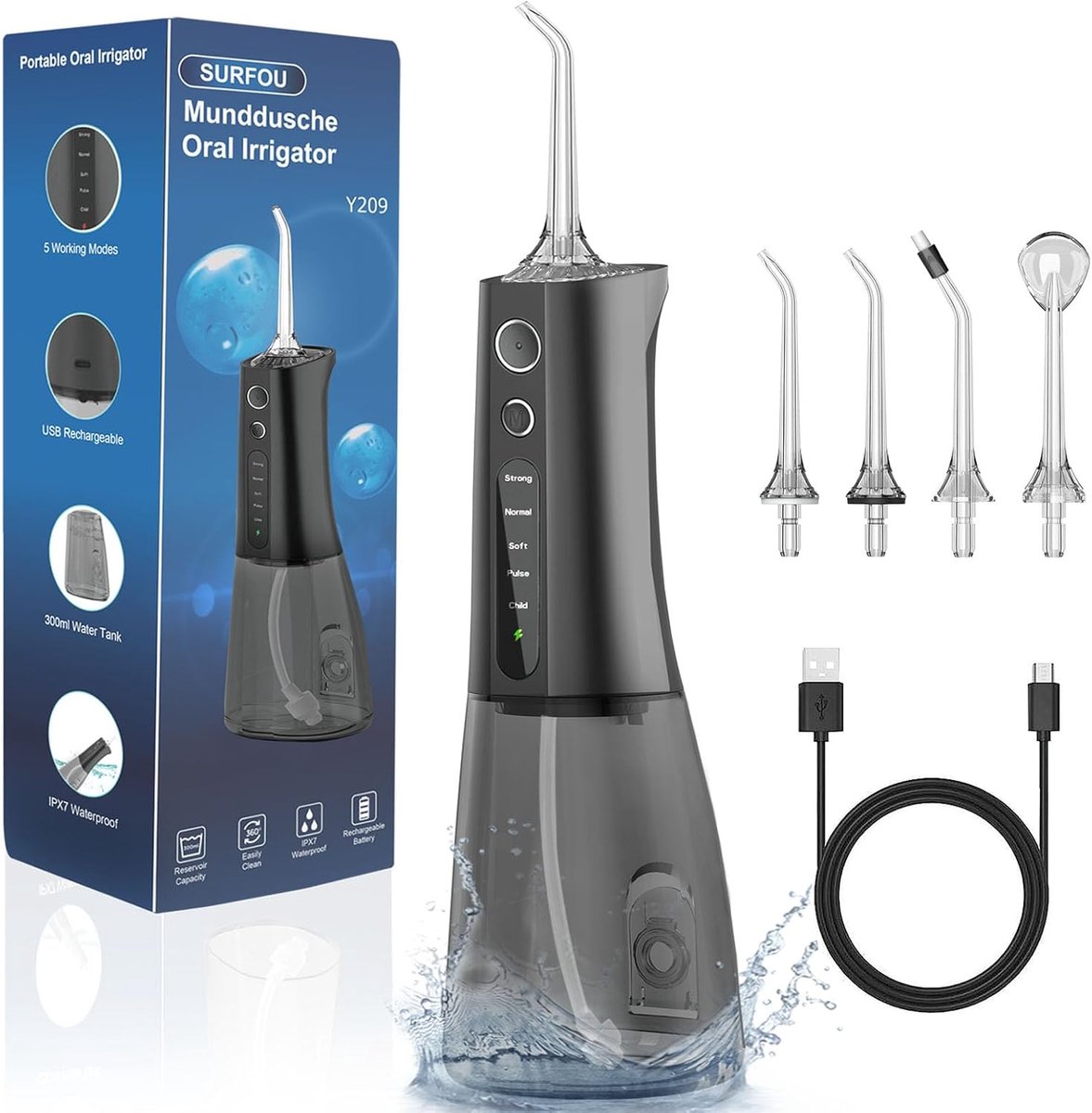 SnelShoppen - Professionele Monddouche voor Tanden, Oplaadbare Waterstraal Tandreiniger, Interdentale Sproeier voor Optimale Mondhygiëne, Draagbare Ir