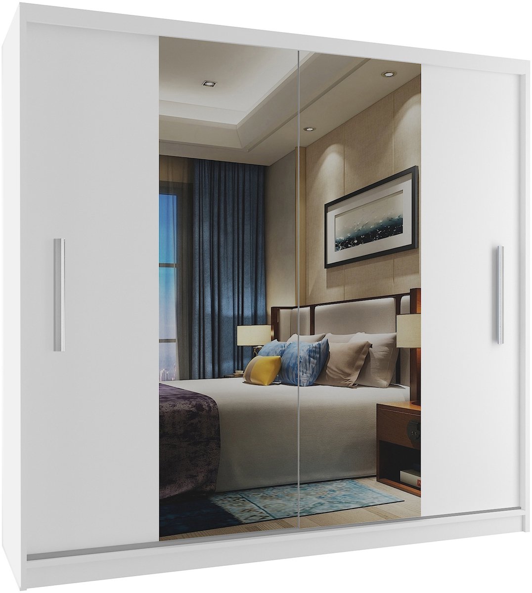 BELINI Verona ME Schuifdeurkast 200 cm Wit Mat - Kledingkast met Spiegel - Comfort Line Slaapkamerkast