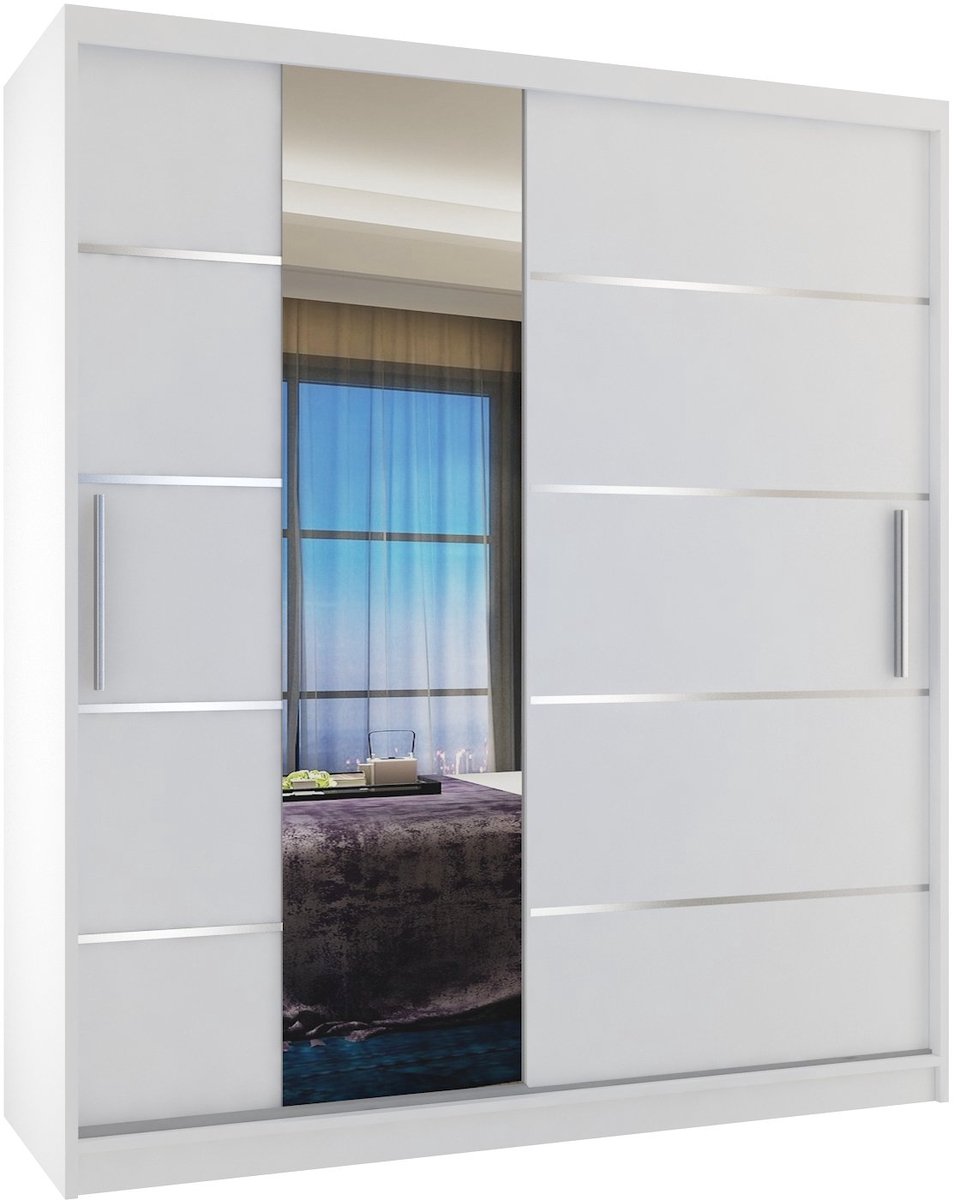 BELINI Verona MBP Schuifdeurkast 133 cm Wit Mat - Kledingkast met Spiegel - Comfort Line Slaapkamerkast