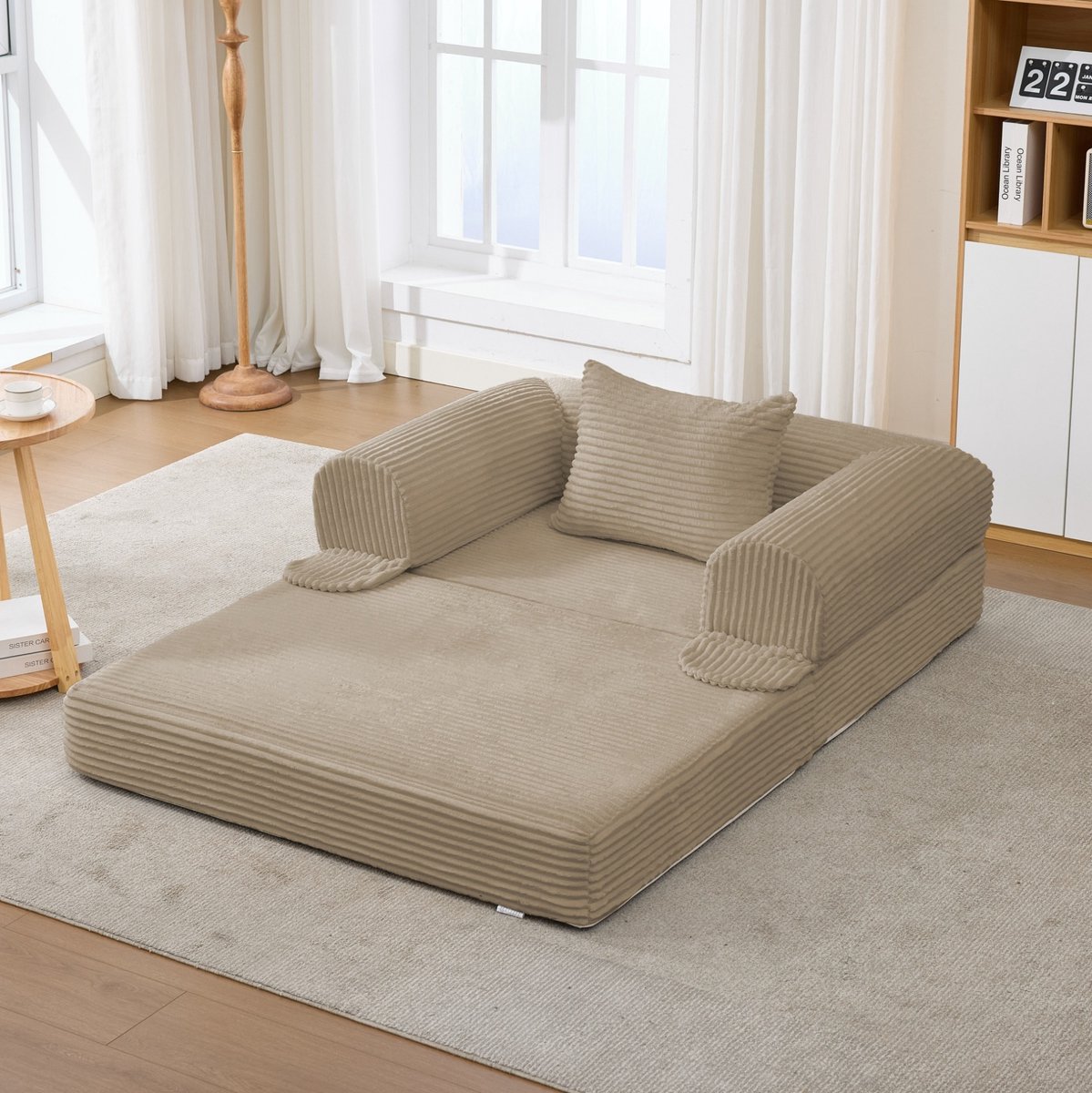 OKWISH Bank Set 190 x 78 x 65 cm - Modulair Vloersofa Zonder Frame Met 1-Zits En 2-Zits - Ribcord Stof - Bruin