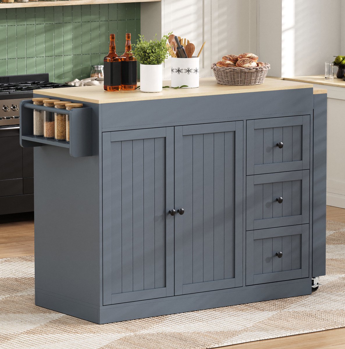 COVREO Keukenkast 112x45x93 cm grijs, MDF met uitschuifbaar werkblad