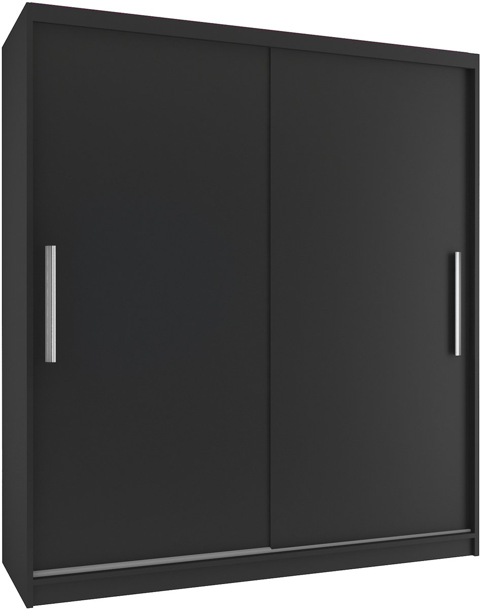 BELINI Verona SI Schuifdeurkast 133 cm Zwart Mat - Garderobekast met Lades - Comfort Line Slaapkamerkast