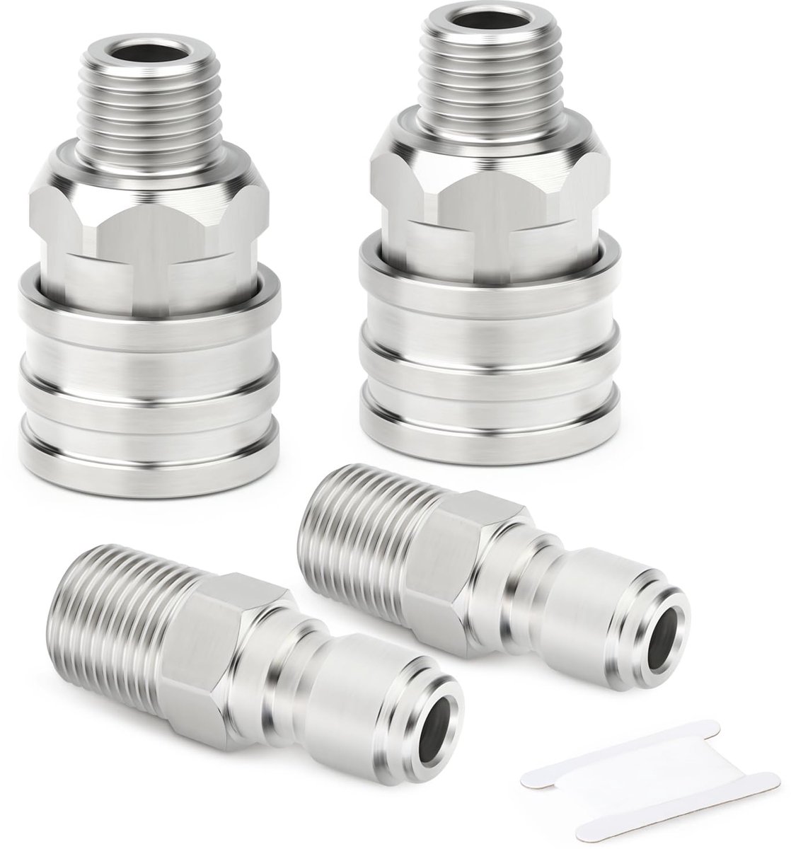 SnelShoppen - 4PCS 304 Roestvrijstalen Hogedrukreiniger Slang Fitting Kit, 1/4" BSP Mannelijke Snelkoppelings Koppeling en Plug, Duurzame Hogedruk Wat