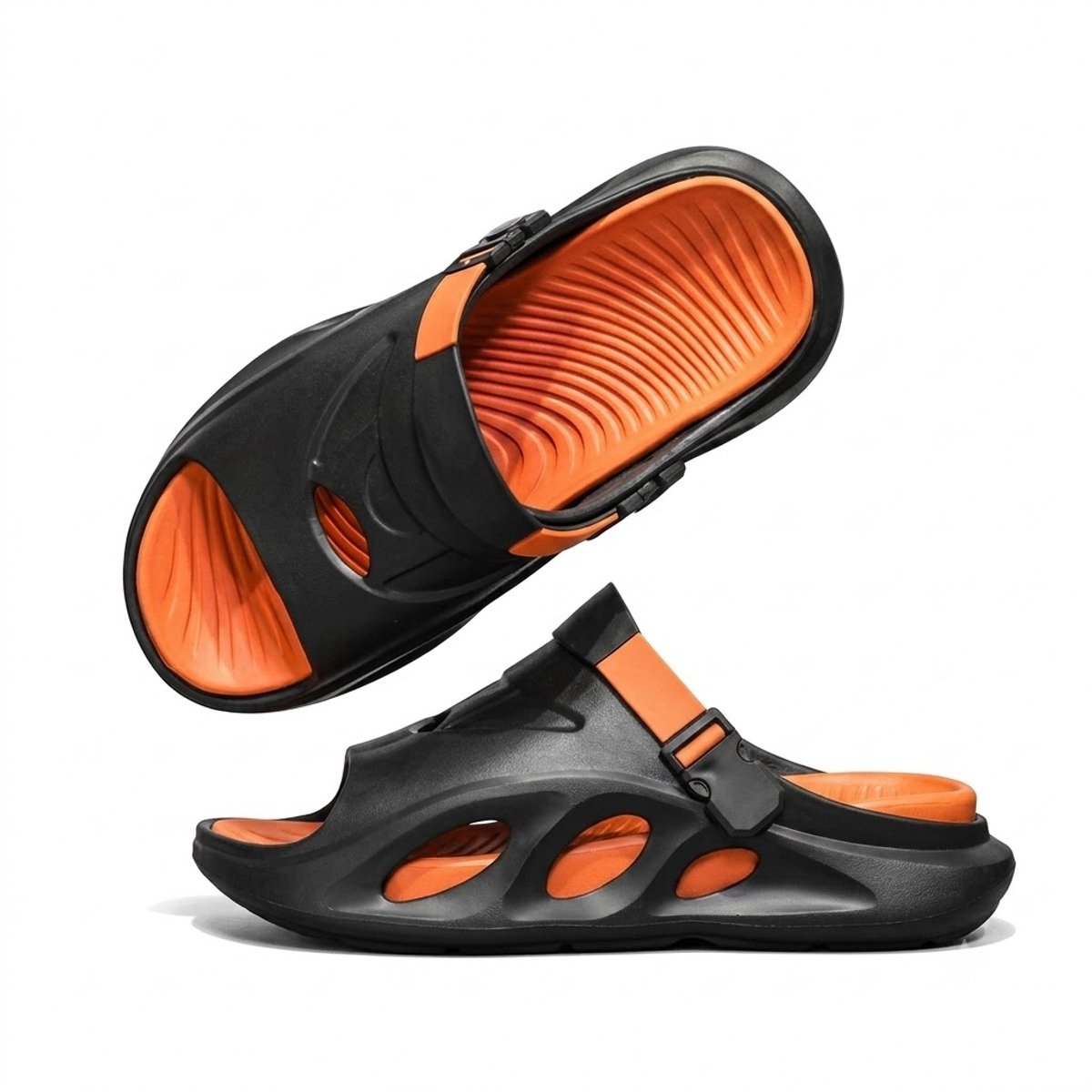 Zwarte badslippers unisex EVA slippers met verstelbare hielband open teen antislip instap slippers voor dames en heren zachte zool voor binnen buiten badkamer douche zwembad strand casual maat 45