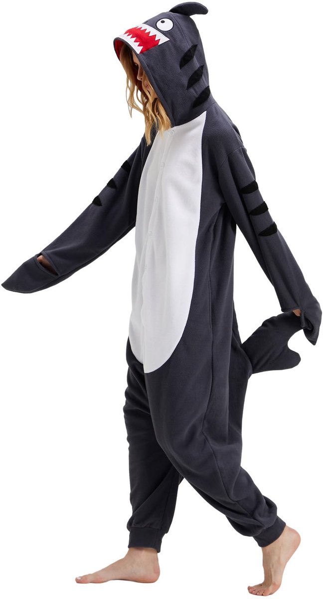 SnelShoppen - Unisex grijze haai-romper kostuum voor volwassenen - Halloween jumpsuit, eendelige slaapkleding, XL, ideaal voor feesten en cosplay