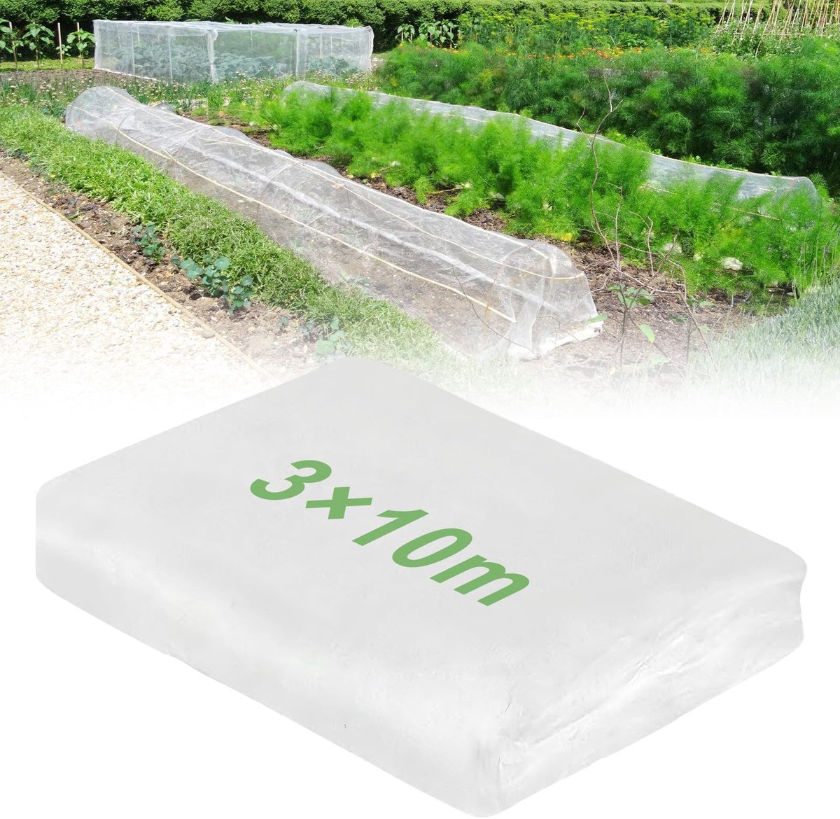 SnelShoppen - Groentebeschermingsnet 3x10m, Fijnmazig Insectenbeschermingsnet voor Tuin, Planten, Kweekbescherming tegen Vogels en Insecten, Tuinacces