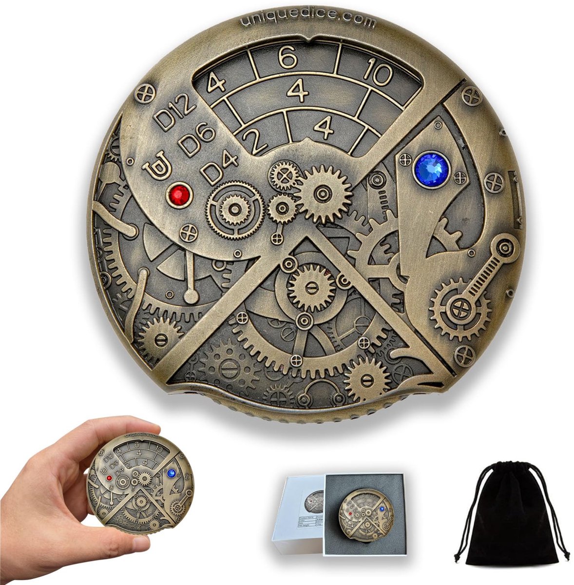 SnelShoppen - Unieke metalen dobbelstenen set voor DND&D, 7-in-1 retro spinner D4, D6, D8, D10, D12, D20 en D% voor spellen, feest en avontuur