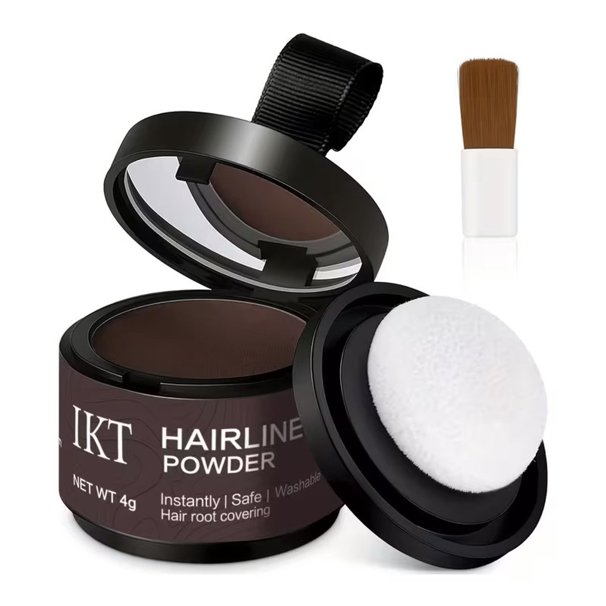 Haarlijn Concealer Poeder Donkerbruin – Root Touch-Up Poeder met Sponsapplicator – Tijdelijke Haarlijn & Uitgroei Camouflage