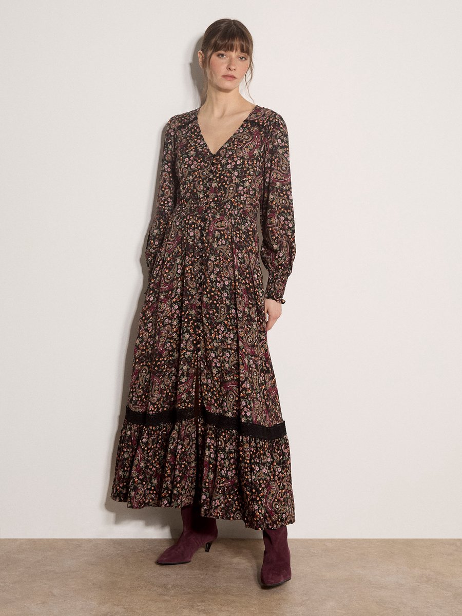 Maxijurk met paisley-bloemenprint