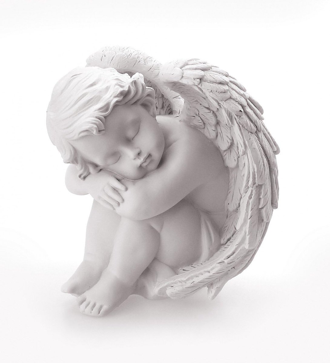 TEMPELWELT Decorative Angel Figure, Sitting Sleeping, 12 cm, Polystone White, Beautiful Angel Figure, Guardian Angel - ShopVlot