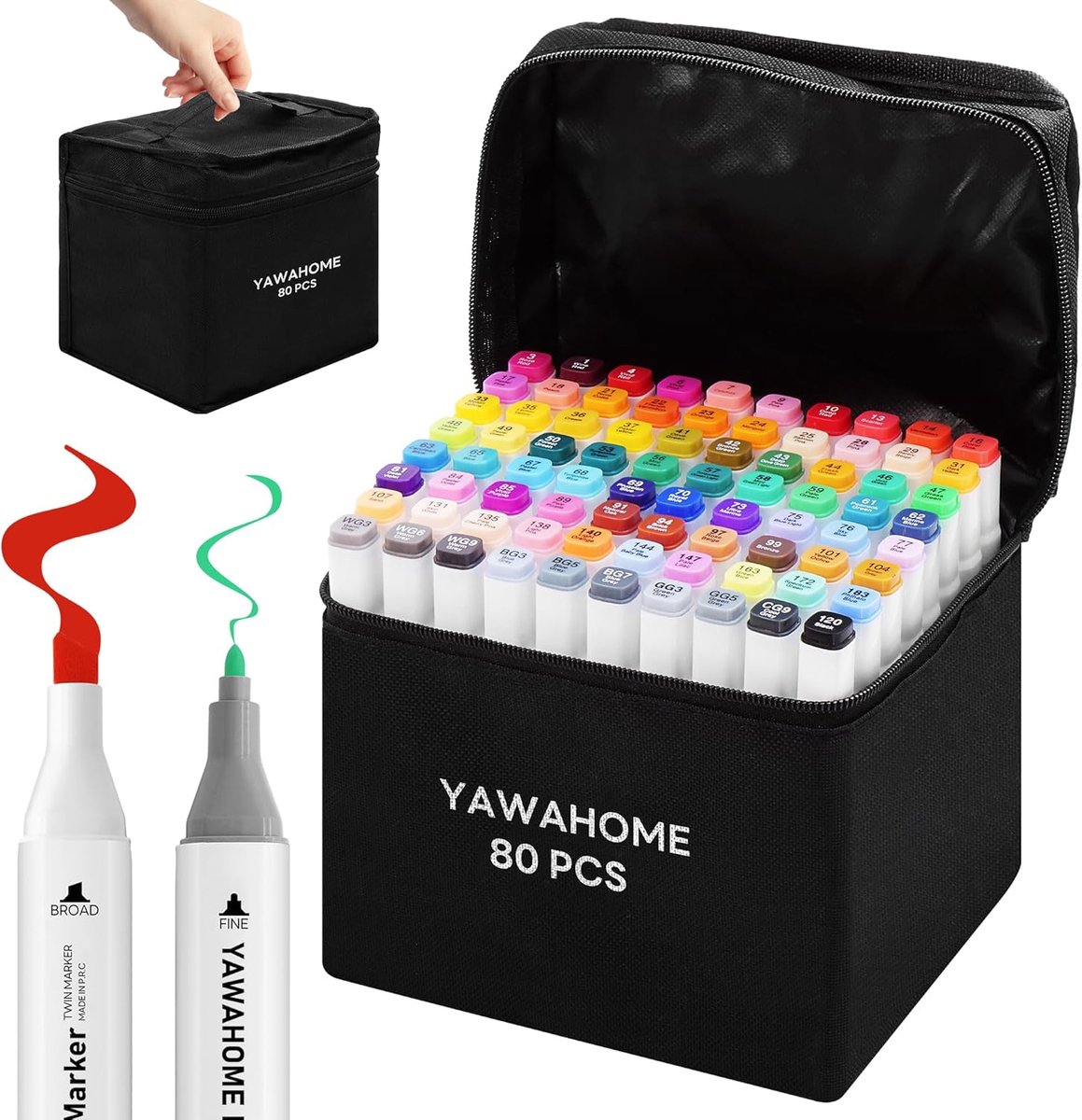 SnelShoppen - Alcohol markeerstiften 80 stuks, dubbele punt kleurstiften, kunstmarkers voor tekenen, graffiti, kleuren en manga illustratie - Twin sti