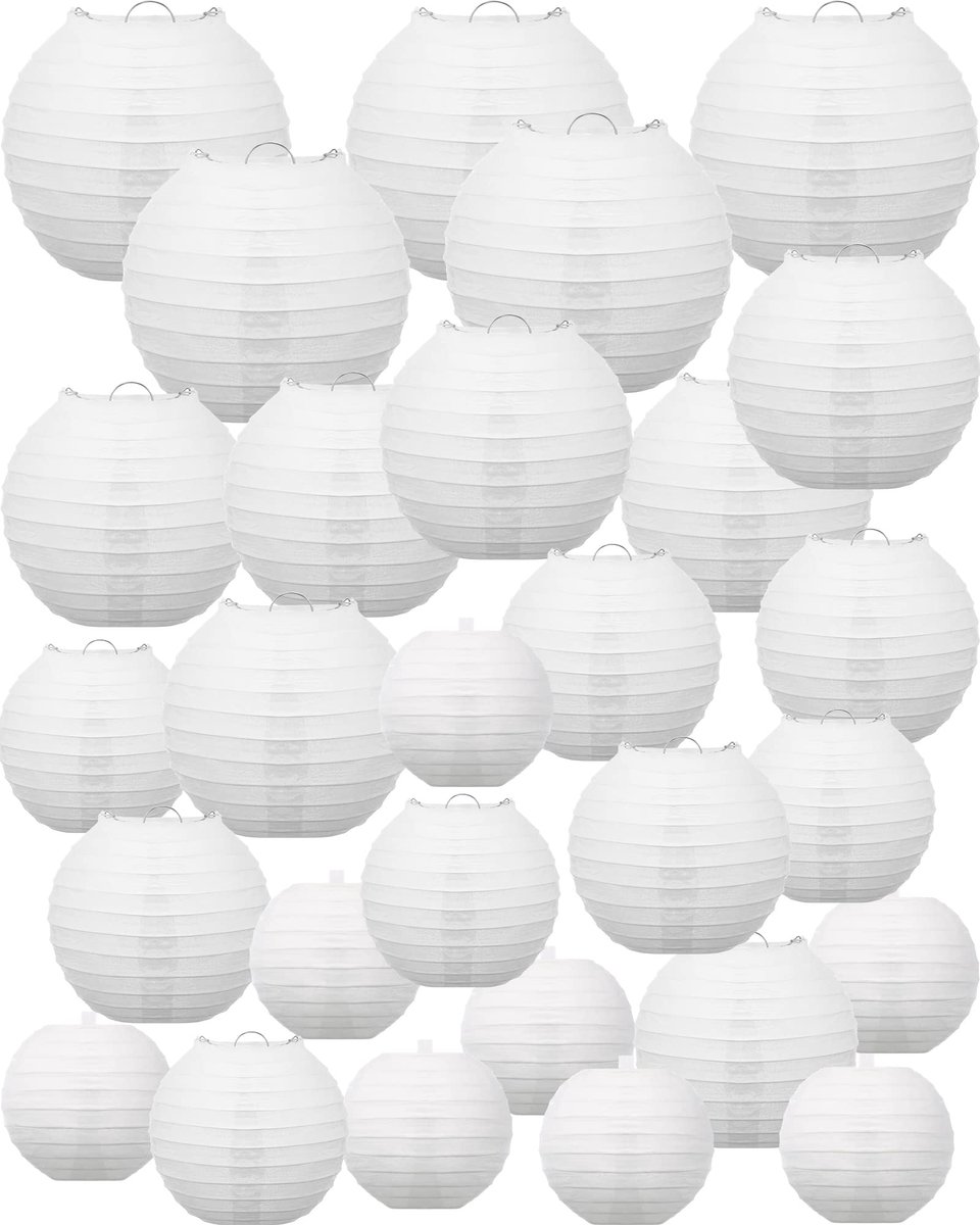 SnelShoppen - 80 Pack Witte Papieren Lantaarns 4" 6" 8" 10" 12" Ronde Opknoping Lantaarns voor Bruiloft Feest, Baby Shower, Kerstfeest Decoratie