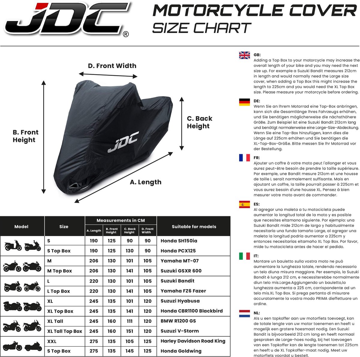 SnelShoppen - JDC Motorfiets Hoes 100% Waterdicht XXL - Extra Heavy Duty, Zachte Voering, Hittebestendige Panelen & Getapete Naden voor Bescherming en