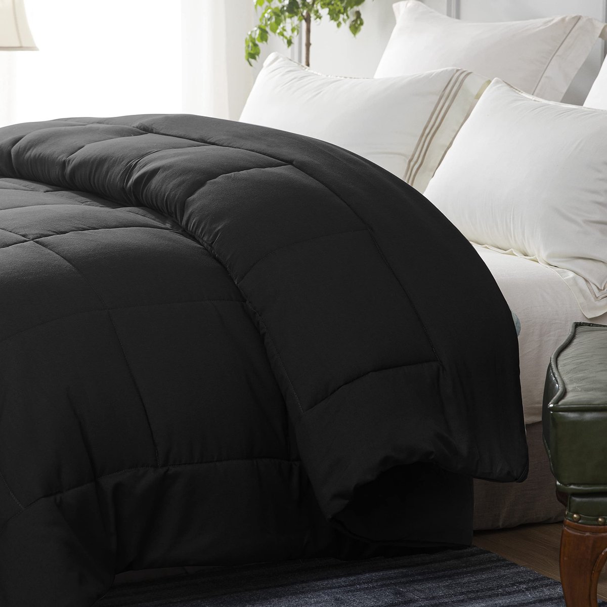 SnelShoppen - 4 Seizoenen Dekbed Microvezel Ademend Zacht All Season Dekbed 155 x 220 cm Zwart Voor Comfortabele Nachten