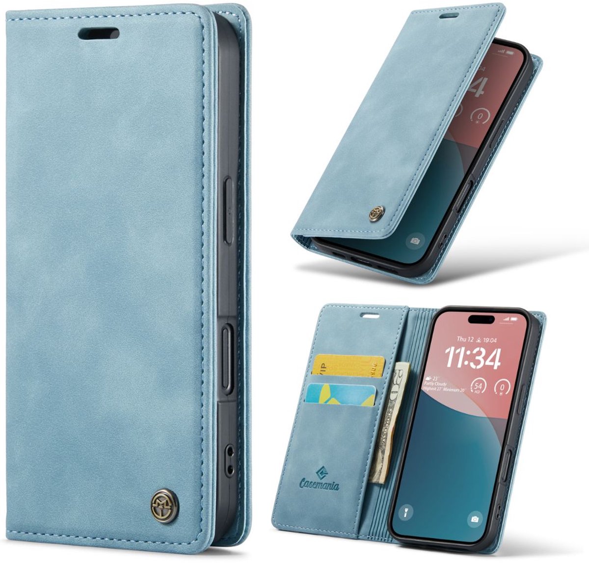 Casemania Hoesje Geschikt voor Apple iPhone SE (2022 & 2020) - Aqua Blue - Dunne Portemonnee Book Case - Slim Wallet Case met Pasjeshouder