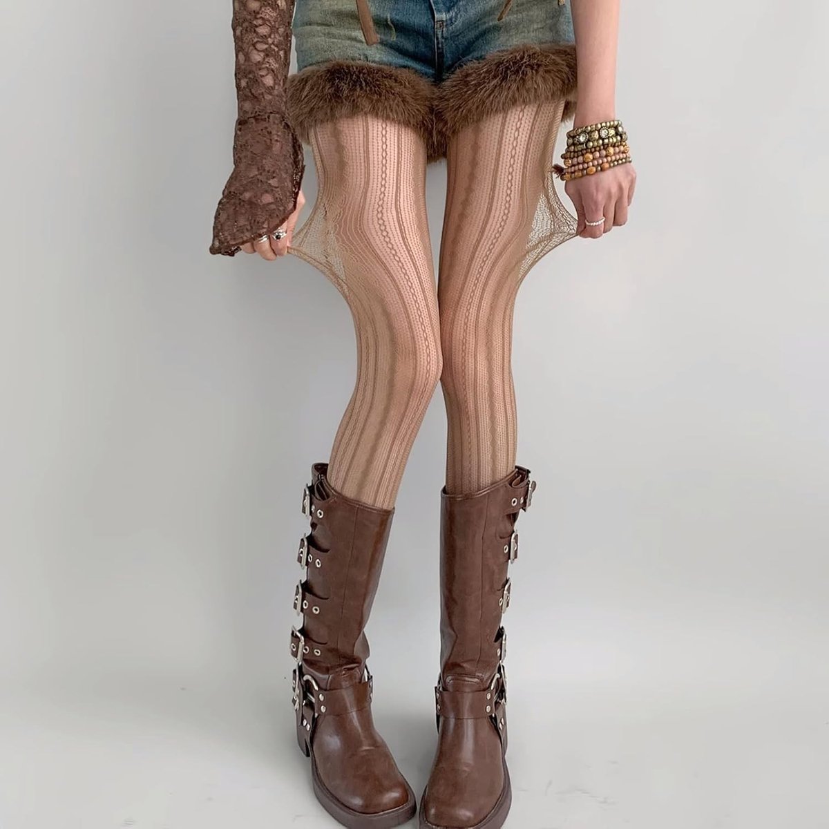 Geometrische Gehaakte Panty Kousen met Lattice Patroon voor Dames - Perfect voor Feestjes en Casual Outfits