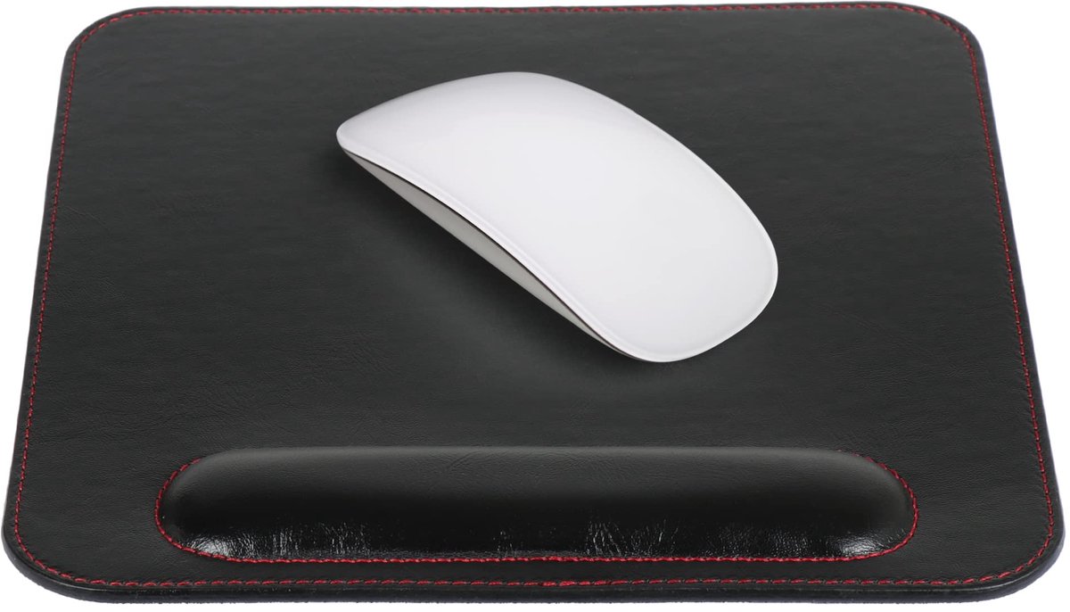 SnelShoppen - Londo Leder Mousepad met Polssteun, Zwart, Ergonomisch, Luxe, Geschikt voor Thuis & Kantoor, Ideaal voor Gamers en Kantoorwerkers