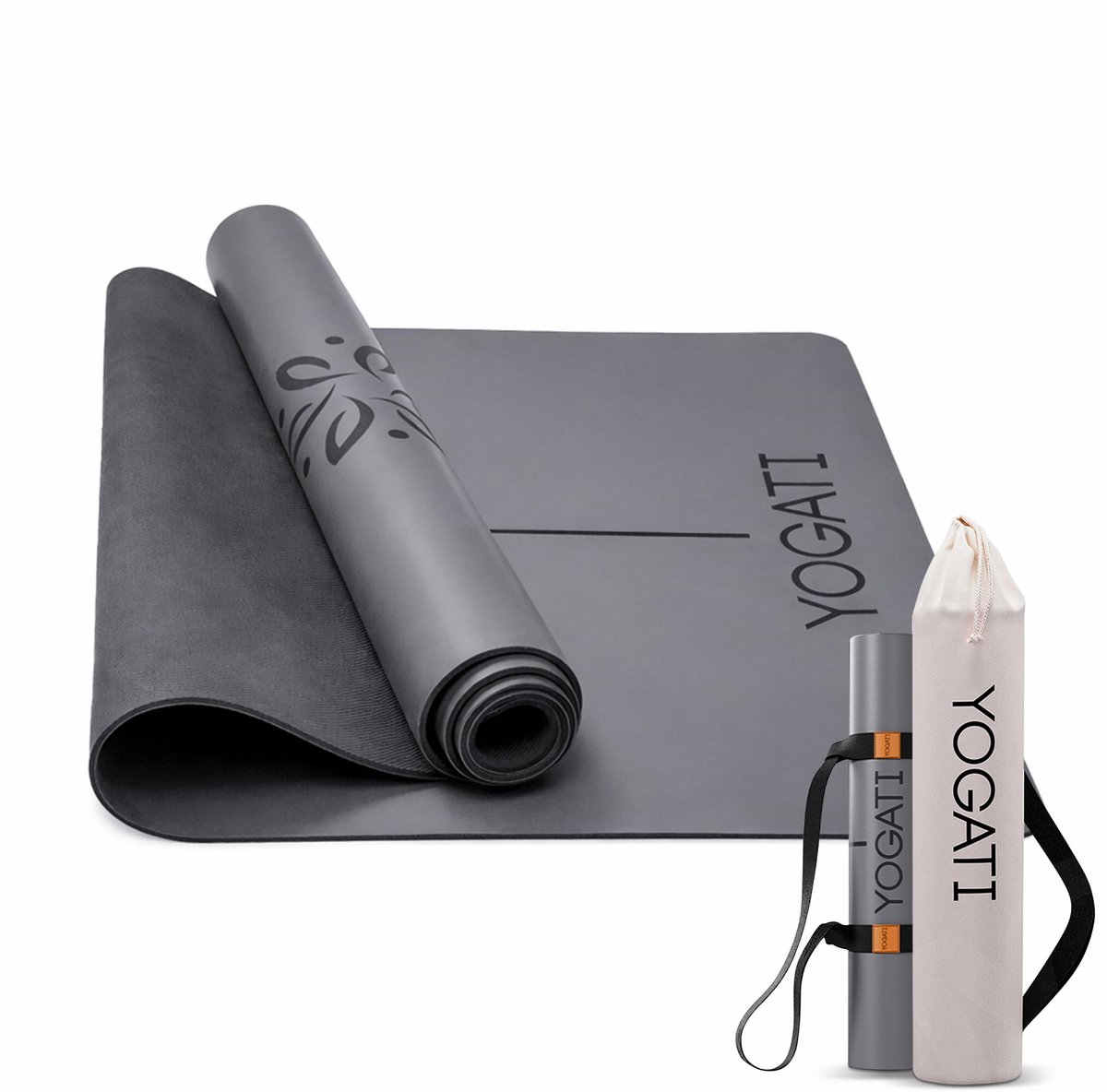 SnelShoppen - Non-Slip Yoga Mat met Uitlijning Lijnen voor Vrouwen en Mannen | Rubber Fitness Mat met Tas en Draagriem | Grote Oefenmat voor Pilates,