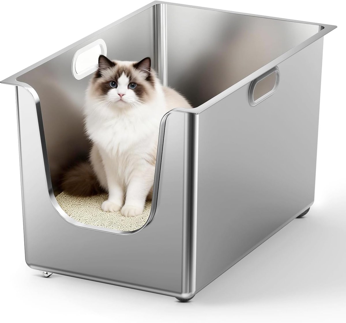 SnelShoppen - Grote Kattenbakvulling van Roestvrij Staal met Hoge Kanten 13.7" - Duurzaam, Hygiënisch en Gemakkelijk Schoon te Maken voor Thuisgebruik