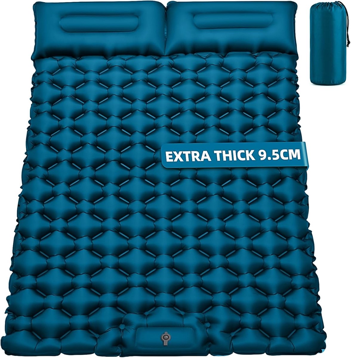 Thijox - Luchtmatras voor 2 Personen, 9,5 cm Verdikt, 204 x 130 cm, Dubbele Luchtcelmat, Waterdichte Opblaasbare Campingmat met Hoofdkussen, Perfect v