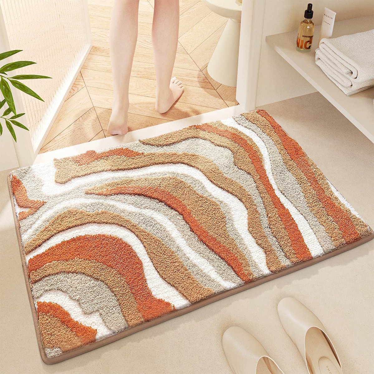 KZQ Oranje Badkamermat 50x80 Cm, Dikke Microvezel Met Antislip Rubberen Onderkant, Zacht Absorberend En Machinewasbaar, Voor Badkamer Keuken En Balkon