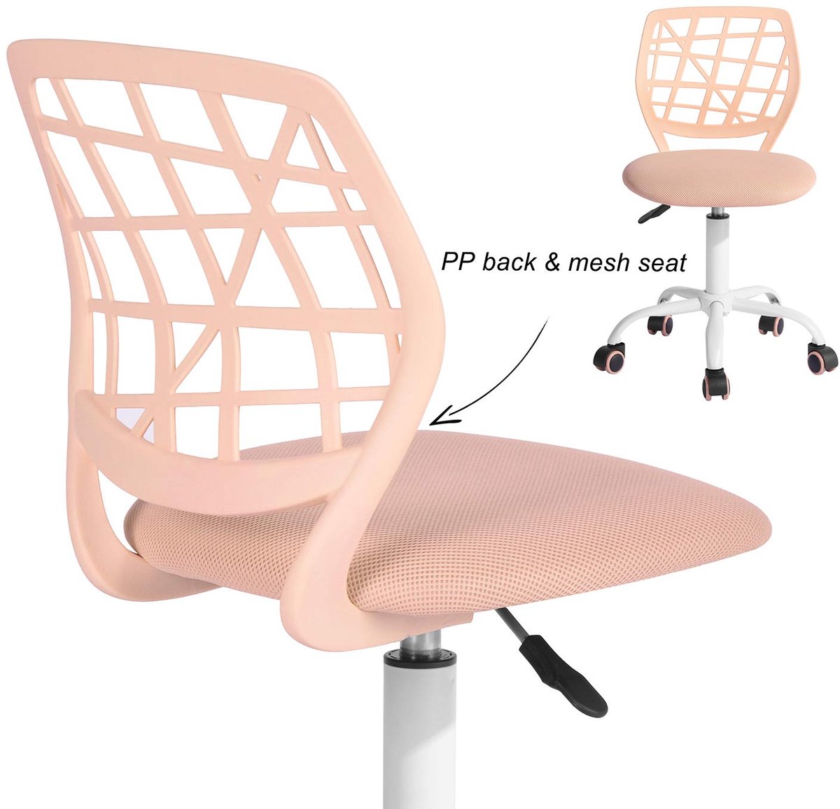 SnelShoppen - Compacte Gaming Stoel voor Kinderen en Tieners, Ergonomische Verstelbare Hoogte, Hollow PP Rugleuning, Zacht Schuim Zitvlak, 5-Wiel IJze