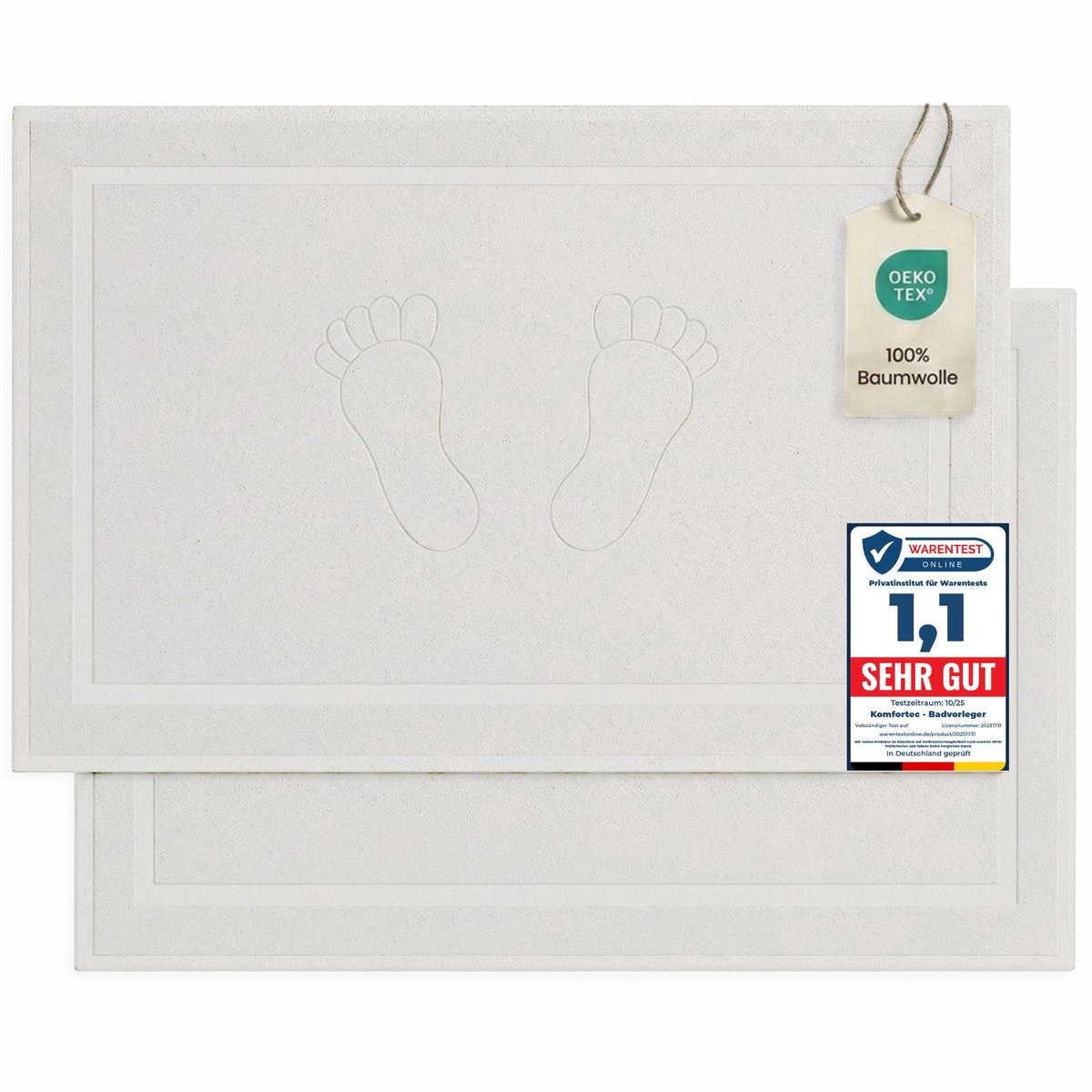 SnelShoppen - Komfortec Badmat Set 2 Stuks 100% Katoen 800 GSM Douchemat Zacht Sterk Absorberend Hotelkwaliteit 50 x 80 cm Perfect voor Badkamer en Do