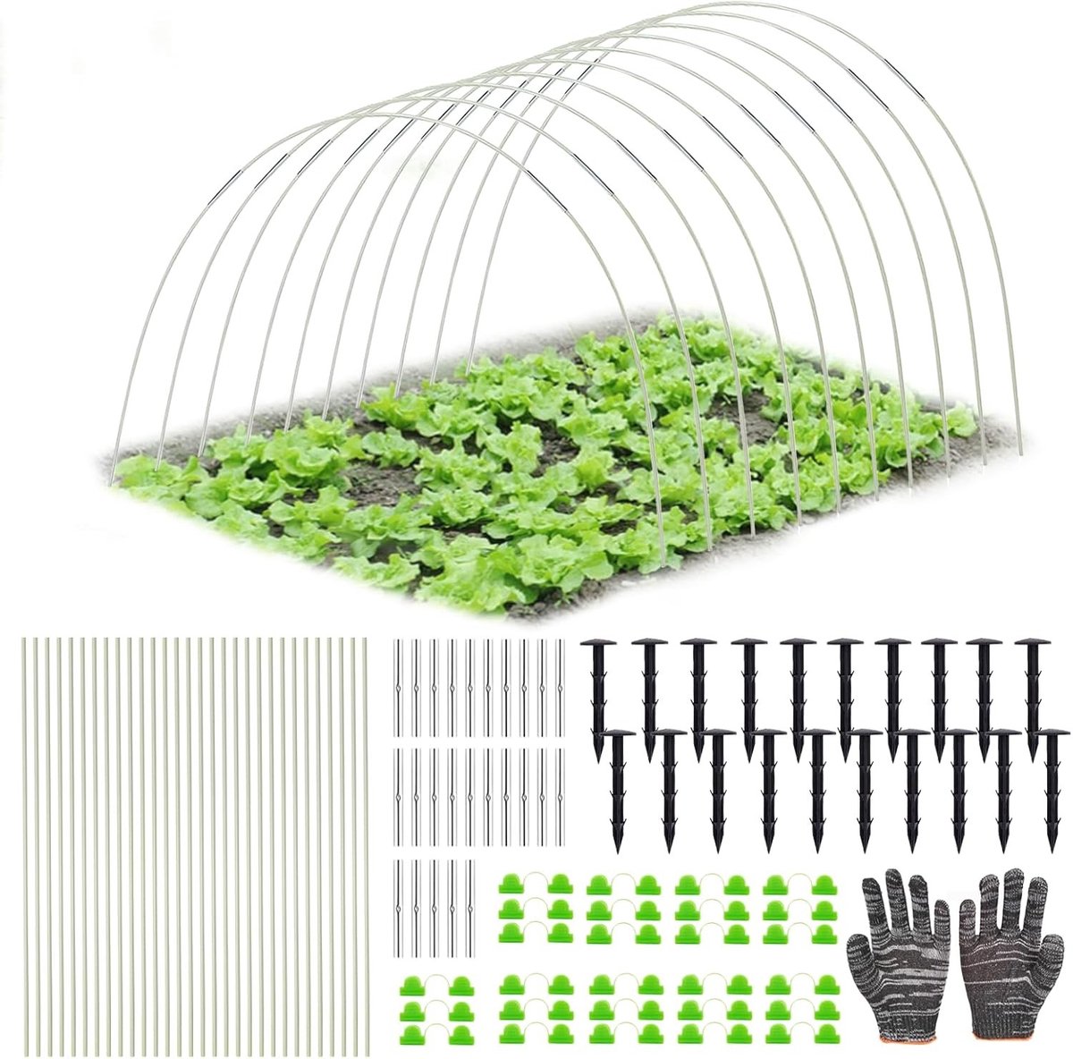 Complete Plant Support Set met 106 Stukken, Tunnel Greenhouses en Arches voor Tuinplanten, Ideaal voor Groenten en Bloemen in de Tuin
