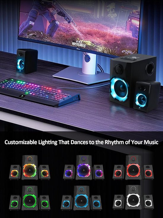 SnelShoppen - Bluetooth Computerluidsprekers met Subwoofer - 40W Draadloze PC Luidsprekers met SD, USB, AUX, Bluetooth - Ideaal voor Feest, Gaming, Th — afbeelding 3