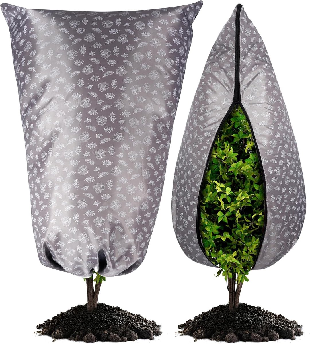 Winterbescherming voor Planten, Herbruikbare Frostbescherming, Potplanten Bescherming, 120 x 80 cm, met Rits en Trekkoord, 3-laags, Set van 2, Tuinaccessoires