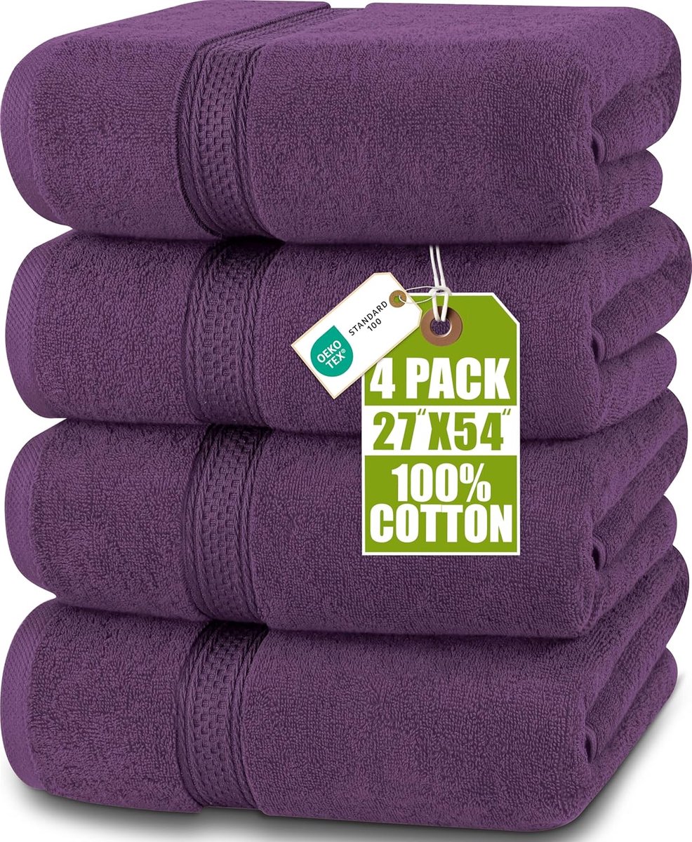SnelShoppen - Luxe badhanddoekenset van 4 stuks, 600 g/m² katoen, 69 x 137 cm, zacht en absorberend, voor badkamer, sauna, sport, en camping