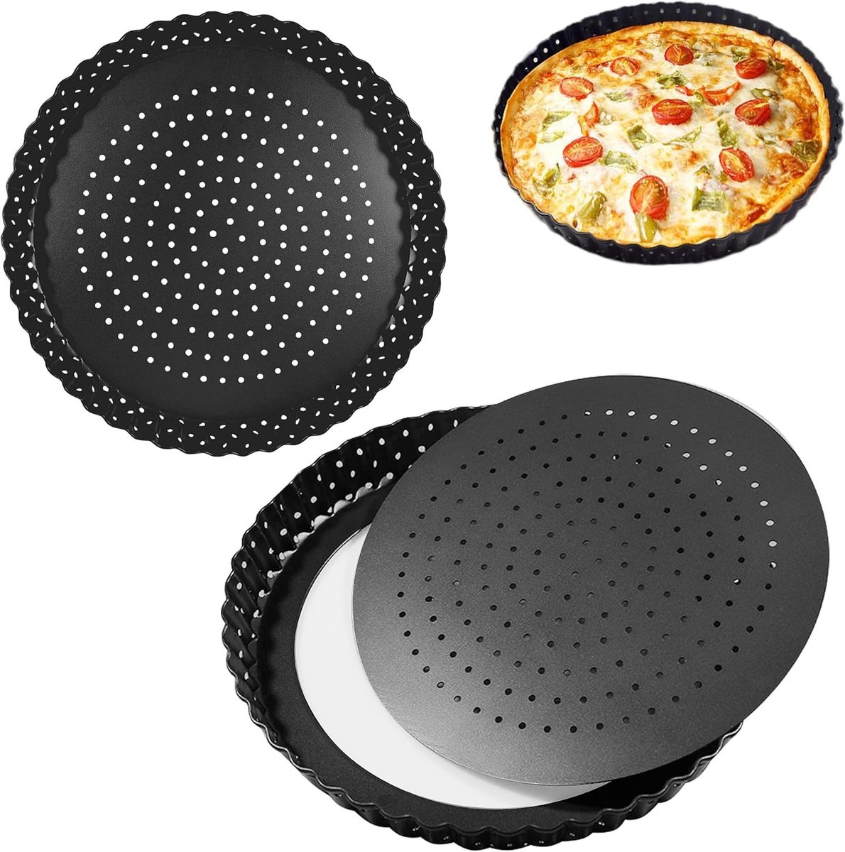 Set van 2 ronde taartvormen met uitneembare bodem 30cm, anti-aanbak quichevorm voor fruitcake en gebak bakken