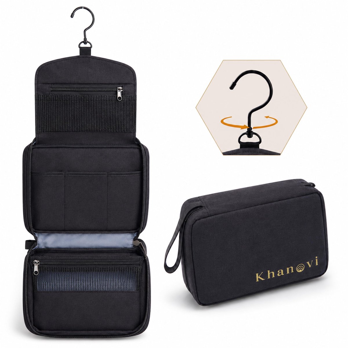 SnelShoppen - Toilettas voor Heren met 360° Haak - Ruime en Compacte Make-uptas voor Dames - Ideaal voor Thuis, Hotel en Reizen - Waterafstotend Polye