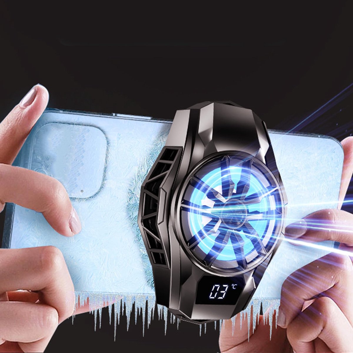 SnelShoppen - Mobiele Telefoonkoeler RGB met Digitaal Display - Draagbare Magnetische Koelventilator voor Gaming, Streaming & Video's - Lichtgewicht S