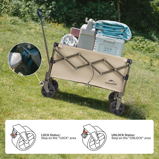 Opvouwbare Strandkar - Kampeerwagen Tuinwagen - Buitenactiviteiten Vervoer - Met Rem 360° Wiel - 120 kg Draagvermogen - Bruin — afbeelding 5