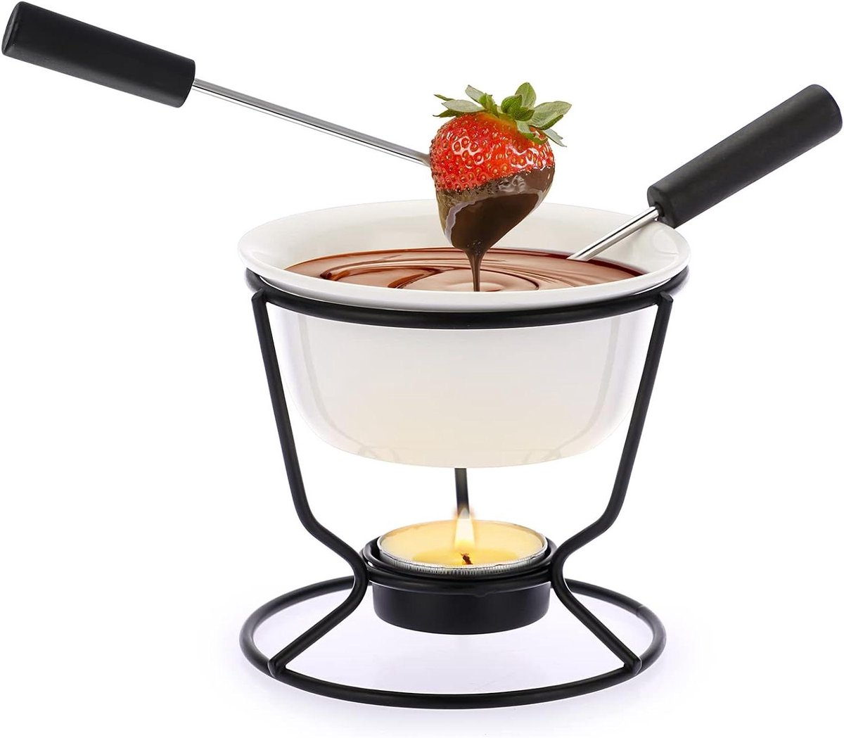 Keramische boterwarmer - Fonduepan met vorken - Warme dips serveren - Inclusief 2 vorken