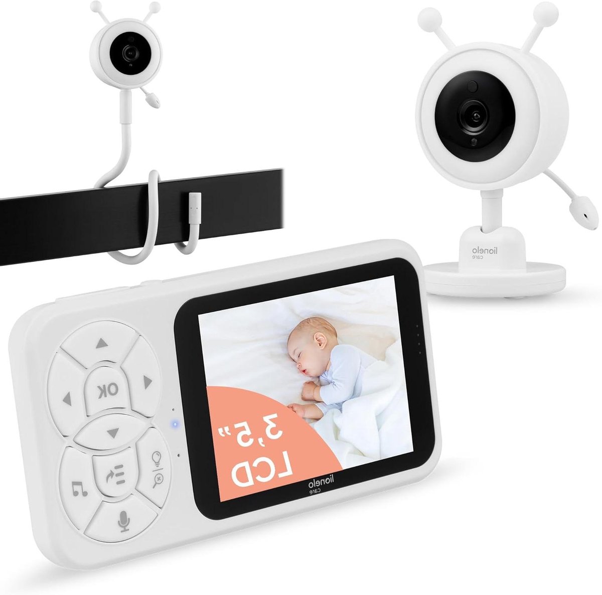 Babyfoon met Camera - Video Baby Monitor - Baby Bewaken - 3.5 Inch Scherm - 4x Digitale Zoom - Wit