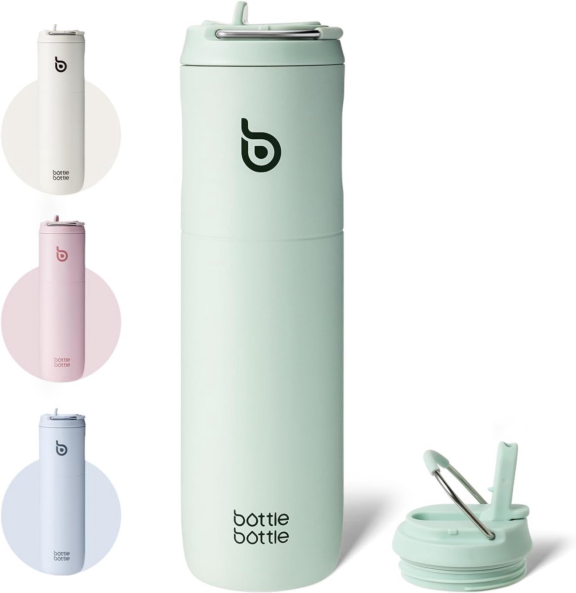 SnelShoppen - Roestvrijstalen geïsoleerde waterbeker 700ml met rietje en deksel - Metalen sportwaterbeker met handvat voor reizen, fitness en outdoor