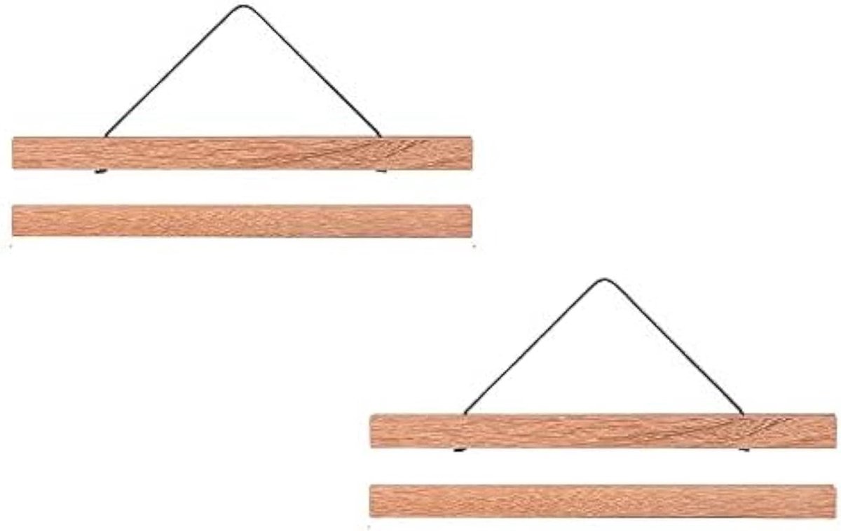 SnelShoppen - Set van 2 40cm B3 magnetische posterrails, houten fotolijsten van teak voor wandschilderijen, foto's en posters, klemlijst voor woonkame