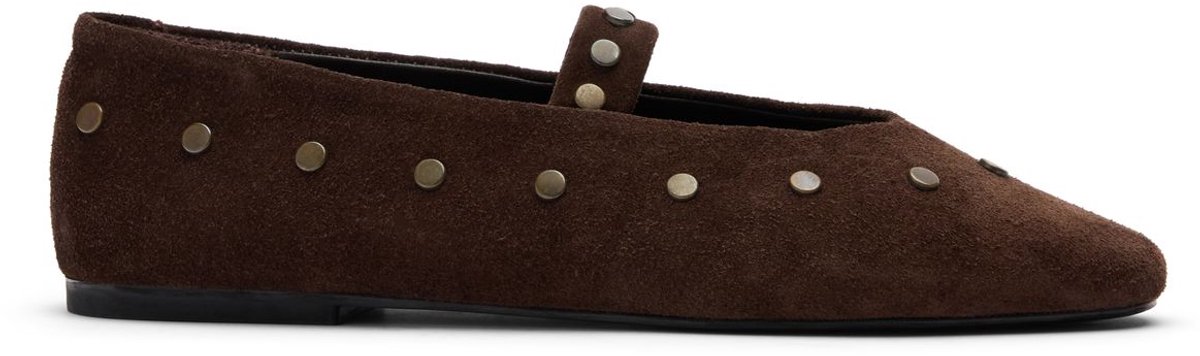 Sacha - Dames - Donkerbruine suède ballerina's met goudkleurige studs - Maat 41