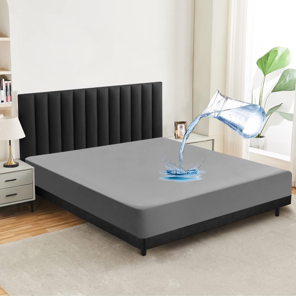 SnelShoppen - Waterdichte matrasbeschermer 90 x 200 cm, ademend hoeslaken, hoogwaardige incontinentie-onderlegger, wasbaar op 60 graden, grijs, perfec