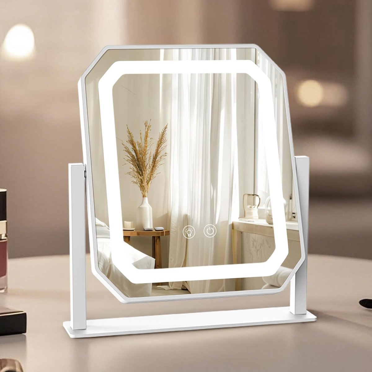 SnelShoppen - Make-upspiegel met verlichting, 360 graden draaibaar, 3 kleurtemperaturen, dimbaar, touch-control, make-uptafelspiegel met type C stekke